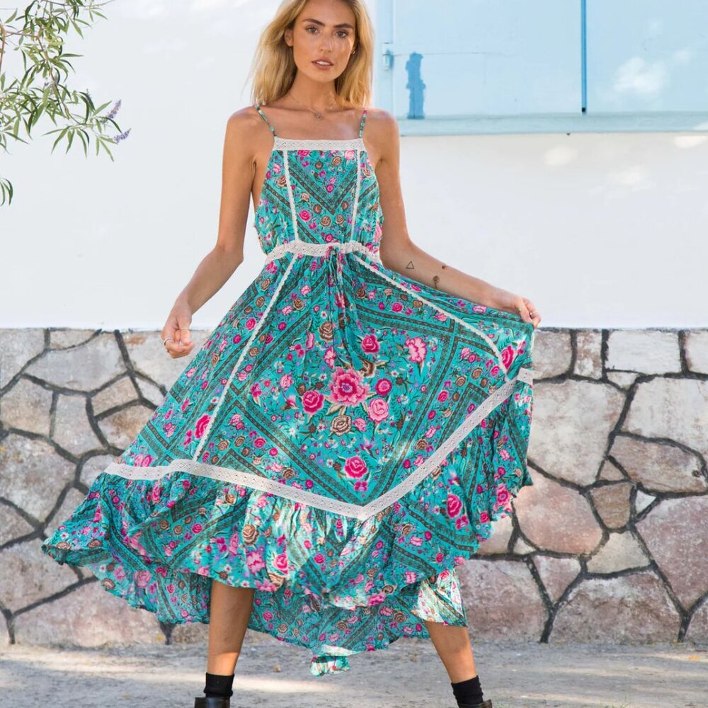 Spell and the Gypsy Collective Babushka Midi Dress Turquoise XS - Picture 5 of 16